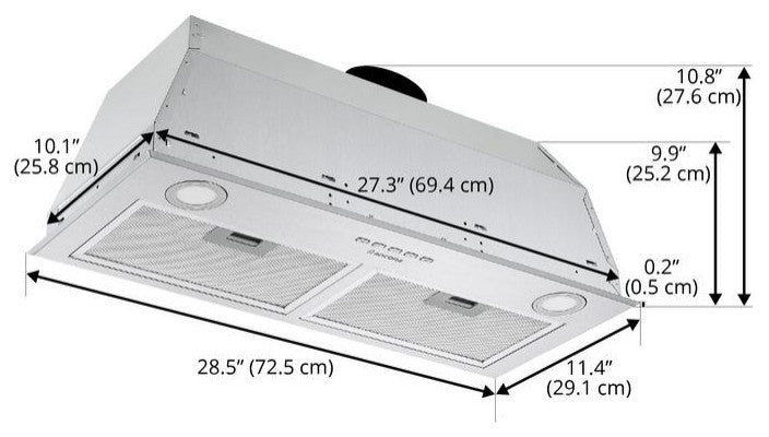 28.5" 440 CFM Ducted Insert Range Hood, Stainless Steel
