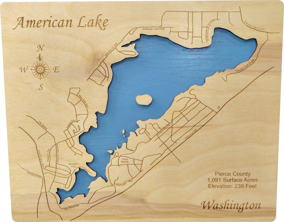 American Lake, Washington-Wood Lake Map, Small