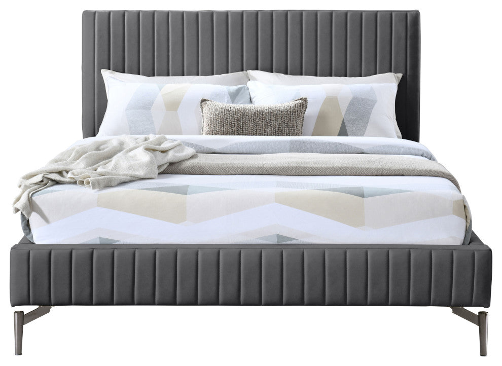 Gallo Vegan Leather Upholstered Bed, Gray, King