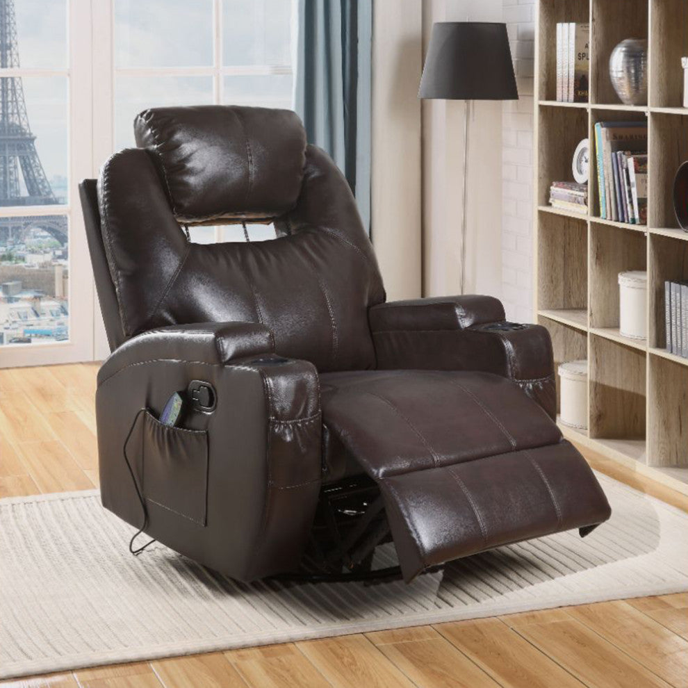 Brown PU Upholstered Rocker Recliner With Swivel