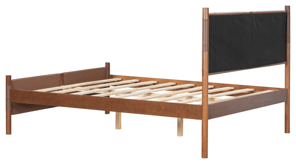 GDF Studio Queen Platform Bed With Upholstered PU Headboard & Wood Frame, Brown