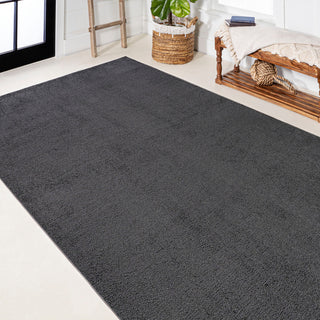 Haze Solid Low-Pile Runner Rug, Black, 9 X 12