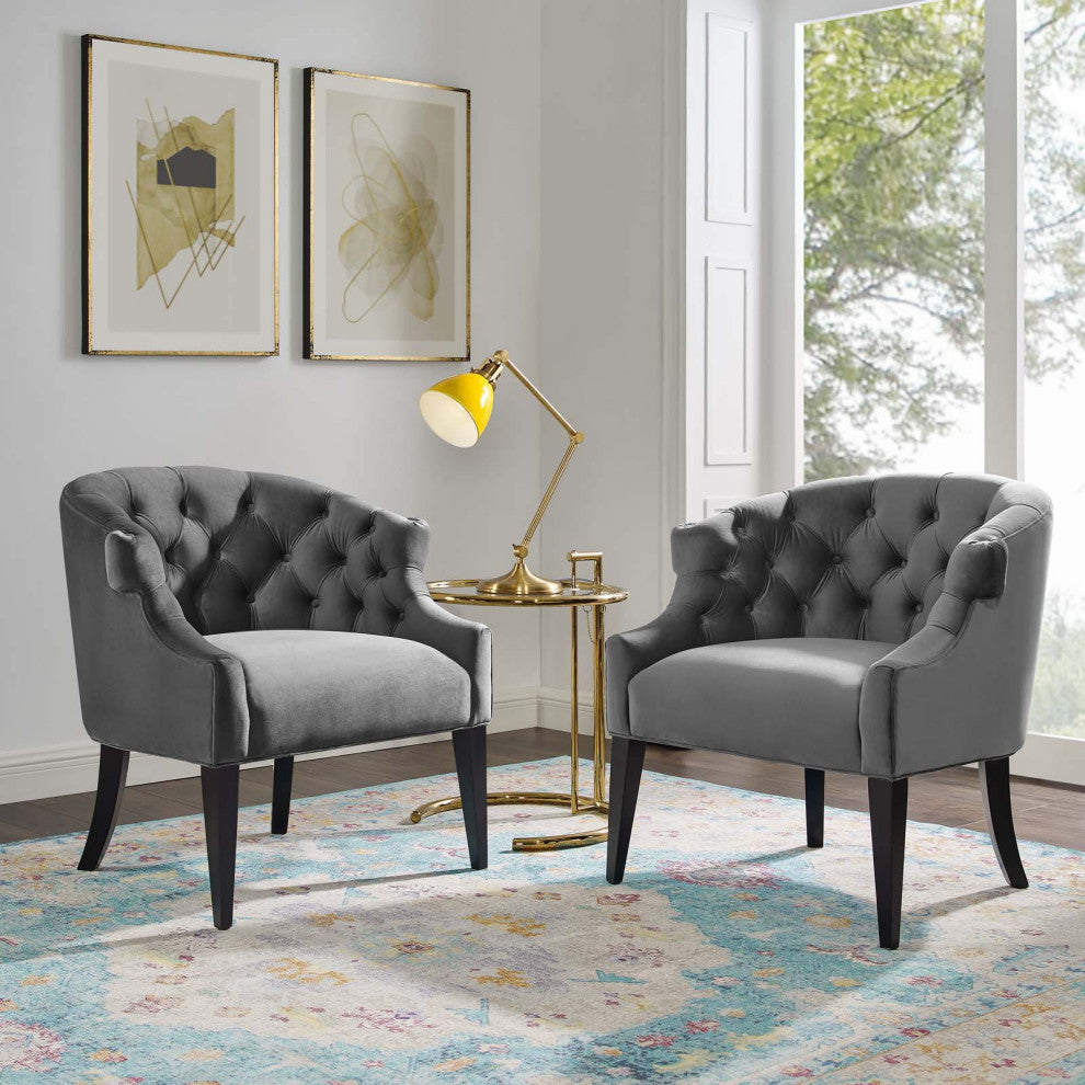 Armchair Accent Chair, Set of 2, Velvet, Gray, Modern, Lounge Hospitality