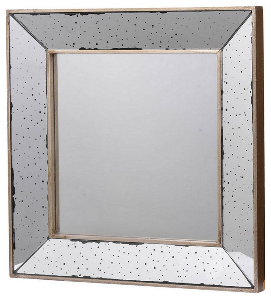Benzara BM286131 18" Square Wall Accent Mirror Raised Tray Edges, Mirrored Frame