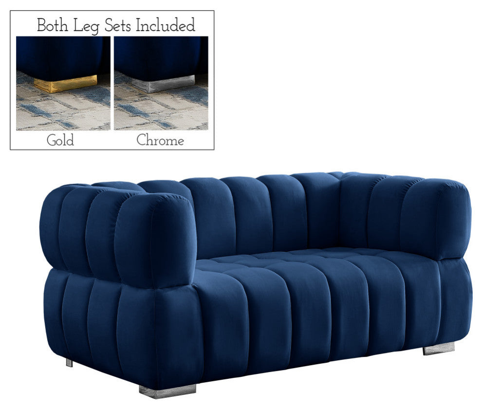 Gwen Velvet Upholstered Chair, Navy, Loveseat