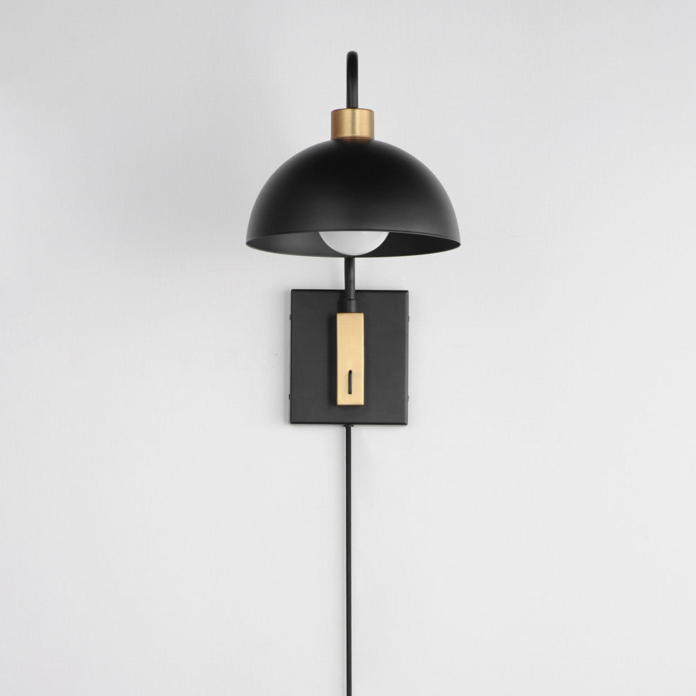 Maxim 10021 Thelonious 16" Tall Wall Sconce - Black / Natural Aged Brass