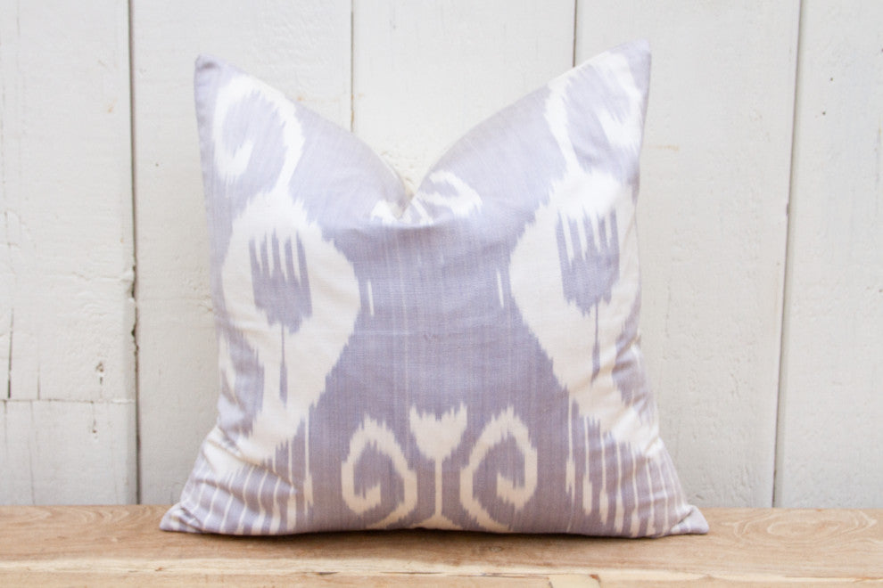 Pair of Lavender & White Ikat Silk Pillows