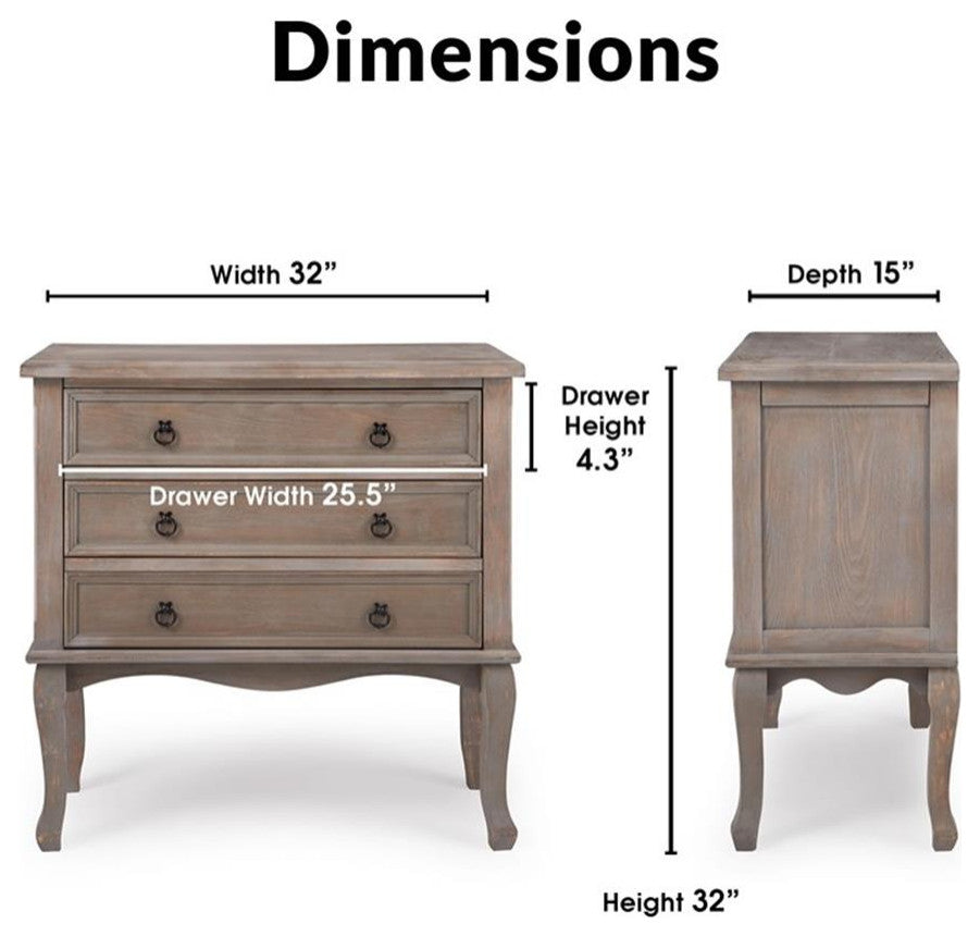 ClickDecor Thomas 3 Drawer Chest Gray
