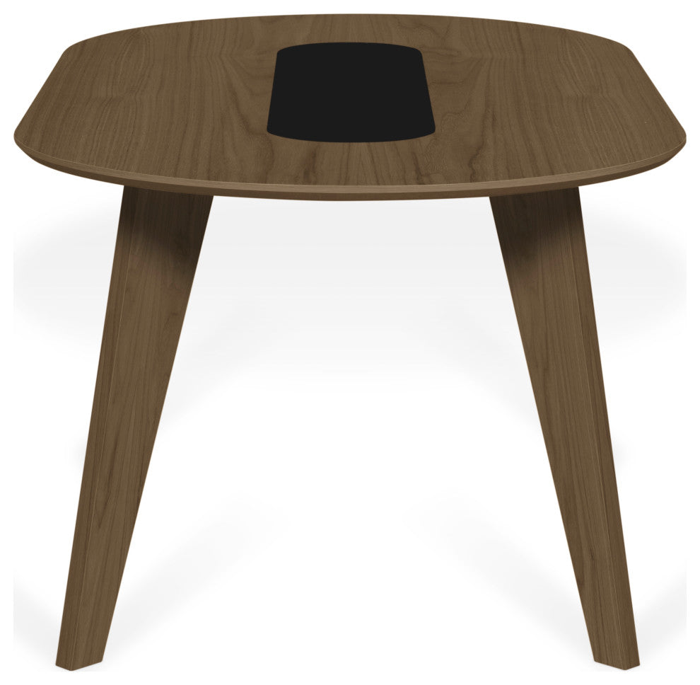 Modern Walnut Dining Table, Walnut and Black, Angled Leg