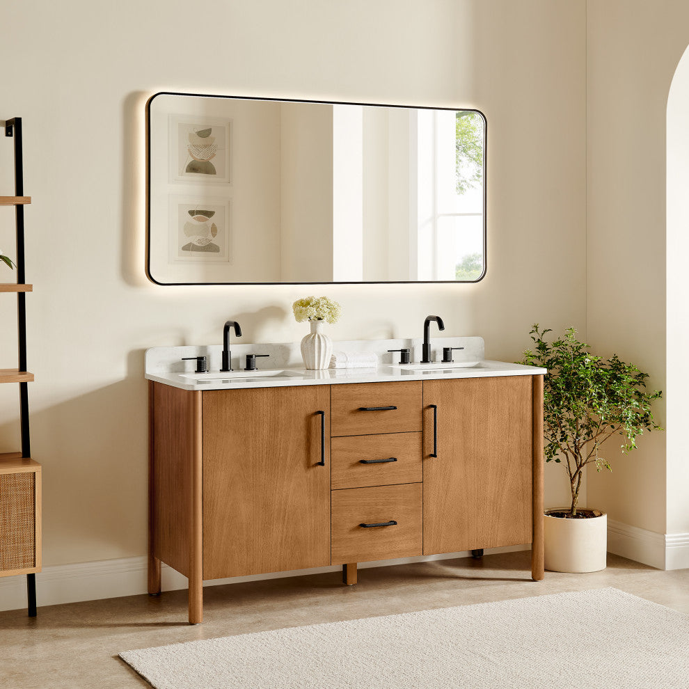 Velora Bathroom Vanity, Mango Brown, 60", With Mirror