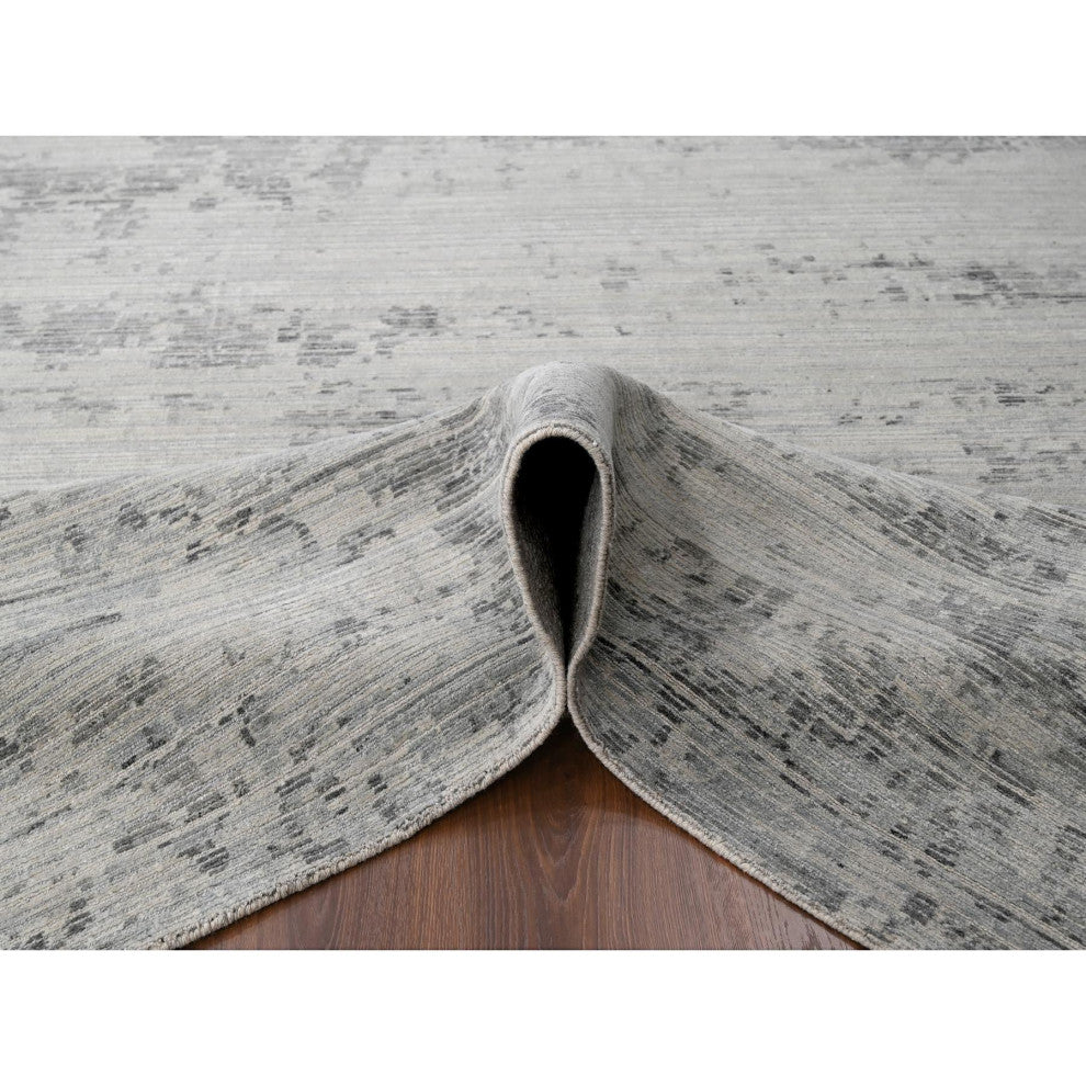 Shadow White Weaved Hand Knotted Undyed Wool Nepali Oriental Rug, 8'11"x11'11"