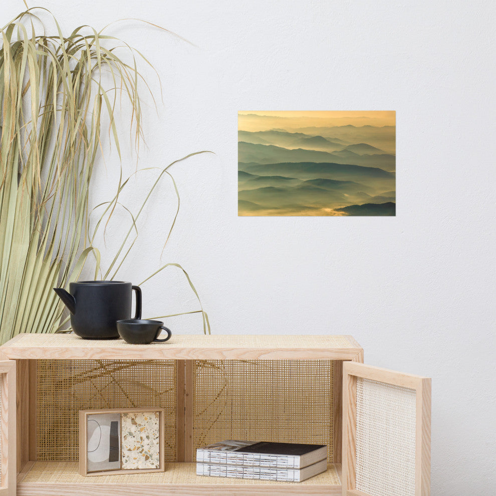 Foggy Mountain Layers at Sunset Landscape Photo Unframed Wall Art Prints, 12" X 18"
