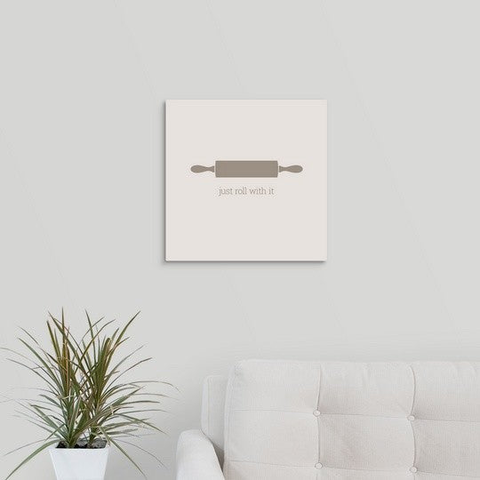 "Just Roll with It - minimalist retro kitchen art" Wrapped Canvas Art Print