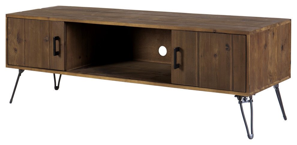 60" Reclaimed Wood Rectangle Tv Stand Media Console, 2 Doors, Metal Legs, Brown