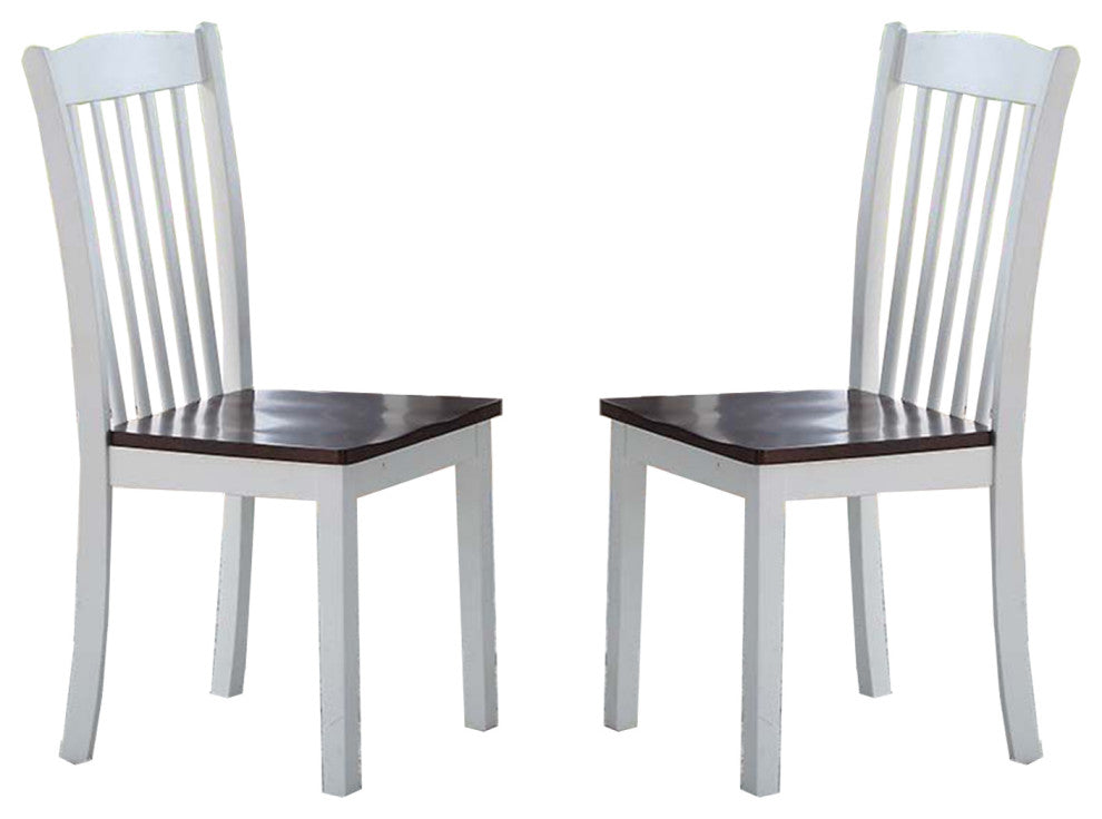 Set of 2 Wood Side Chair, White/Walnut Finish