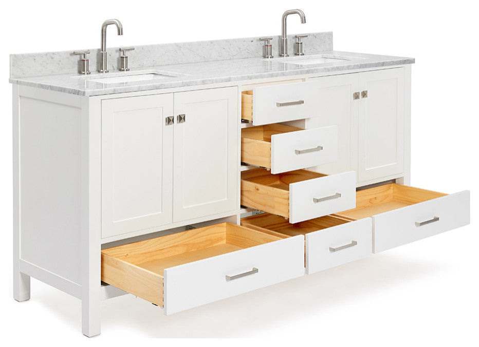 ARIEL Cambridge 73" Rectangle Sinks Bath Vanity Carrara Marble