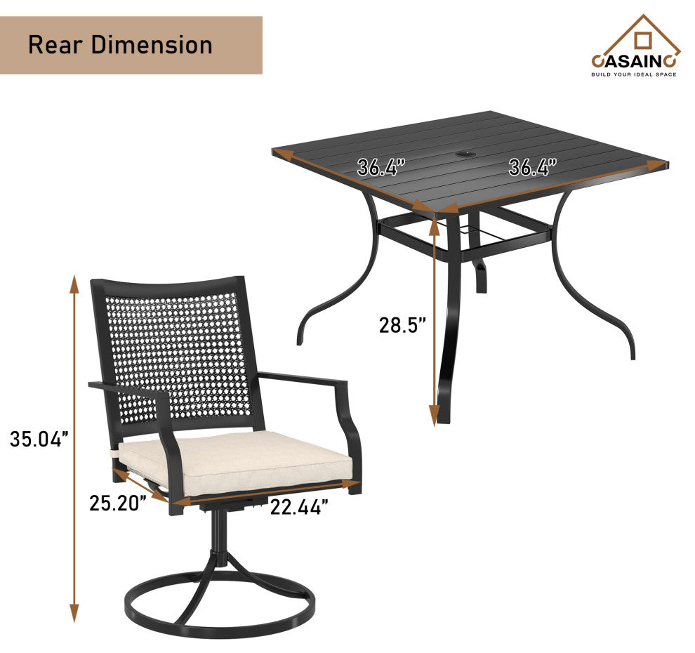 5 Piece Steel Frame Patio Dining Set, Swivel Dining Chair