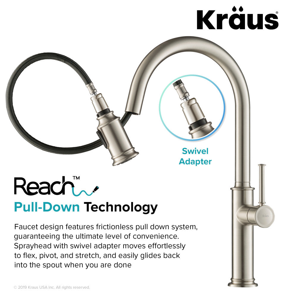 Sellette Pull-Down Kitchen Faucet, Spot Free Stainless Steel, Soap Dispenser