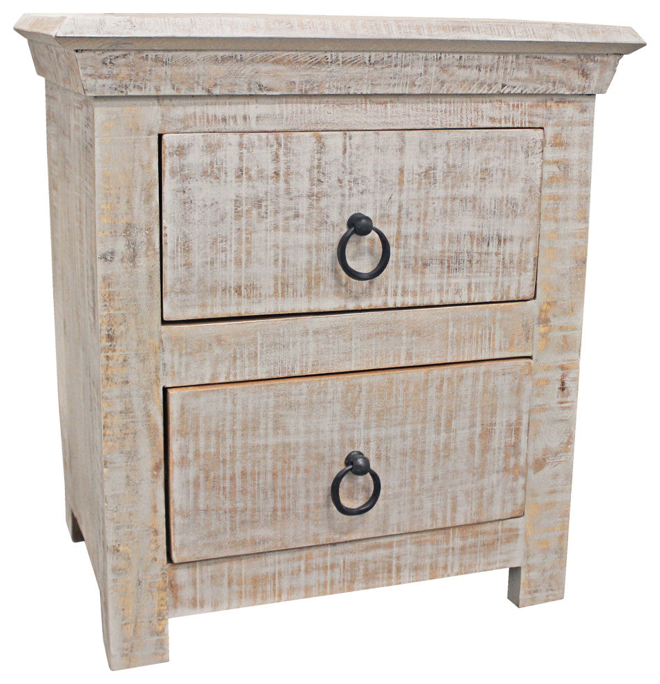 Troy 2-Drawer Solid Wood Night Stand, Gray Wash