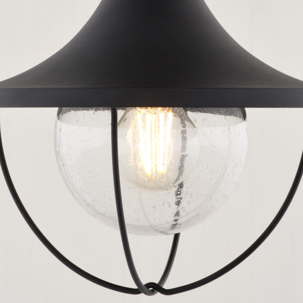 Dunlap Textured Black Coastal Outdoor Flush Mount Ceiling Light Clear Glass