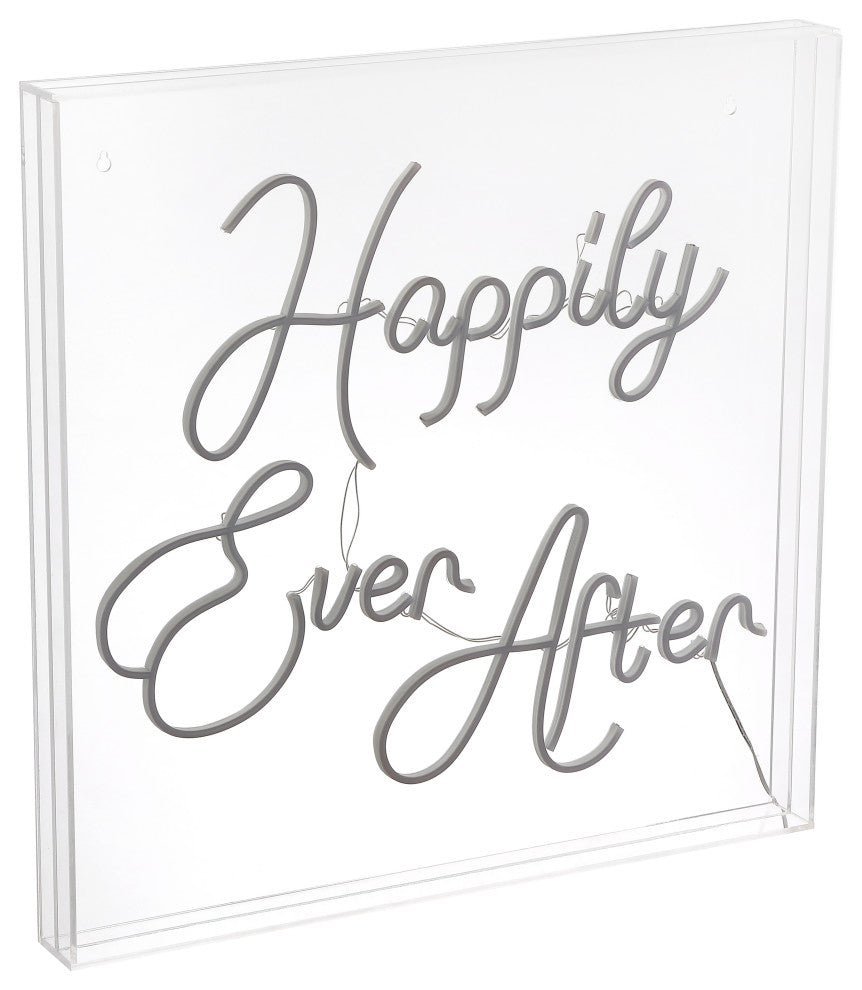 Happily Ever After 23.63" Square Acrylic Box USB Operated LED Neon Light, White