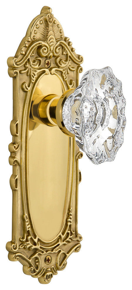 Victorian Plate Passage Chateau Door Knob, Polished Brass