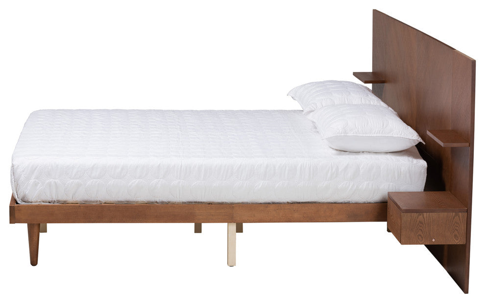 Graham Ash Walnut Wood Queen Size Platform Storage Bed with Built-In Nightstands