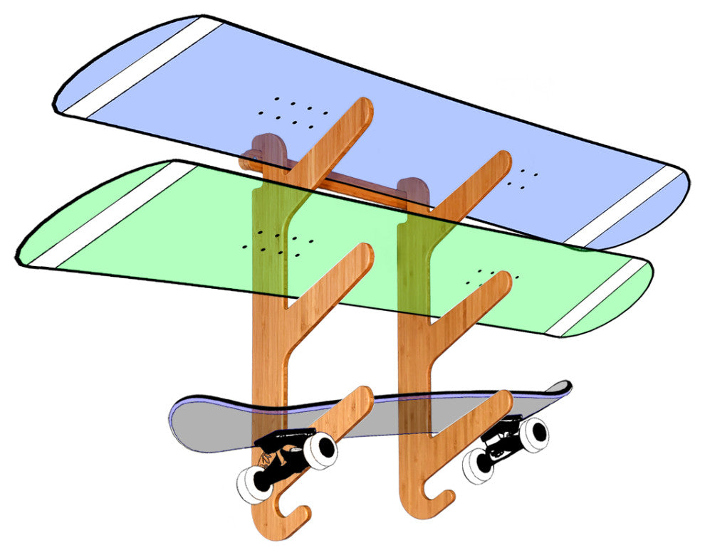 Bamboo Skateboard Rack & Snowboard Rack - The Moloka'i Series, Bamboo, Trip