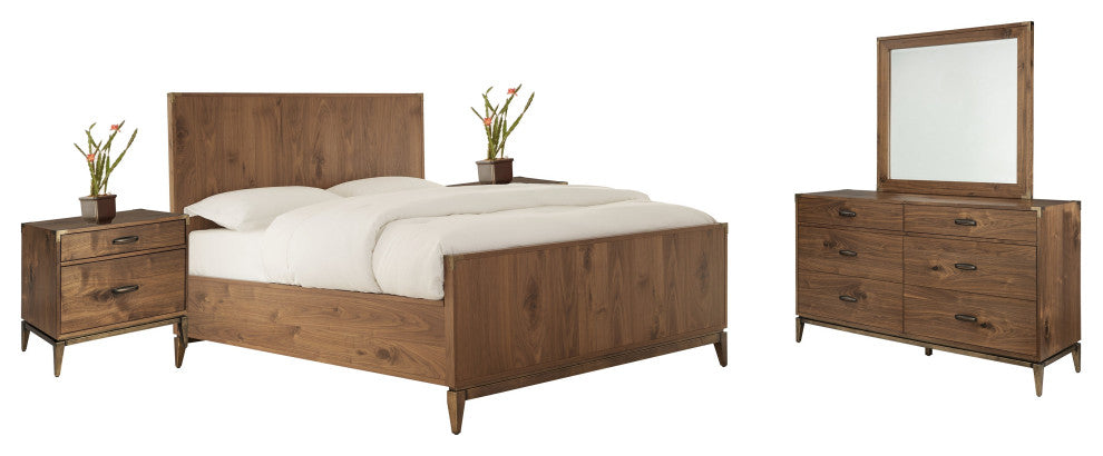 Modus Adler 5 Piece E King Bedroom Set With 2 Nightstand, Natural Walnut