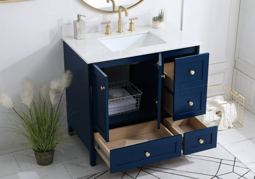 Sadie 36" Single Bathroom Vanity, Blue With Backsplash