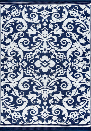 Carrero Transitional Scroll Navy/White Rectangle Indoor/Outdoor Area Rug, 9'x12'