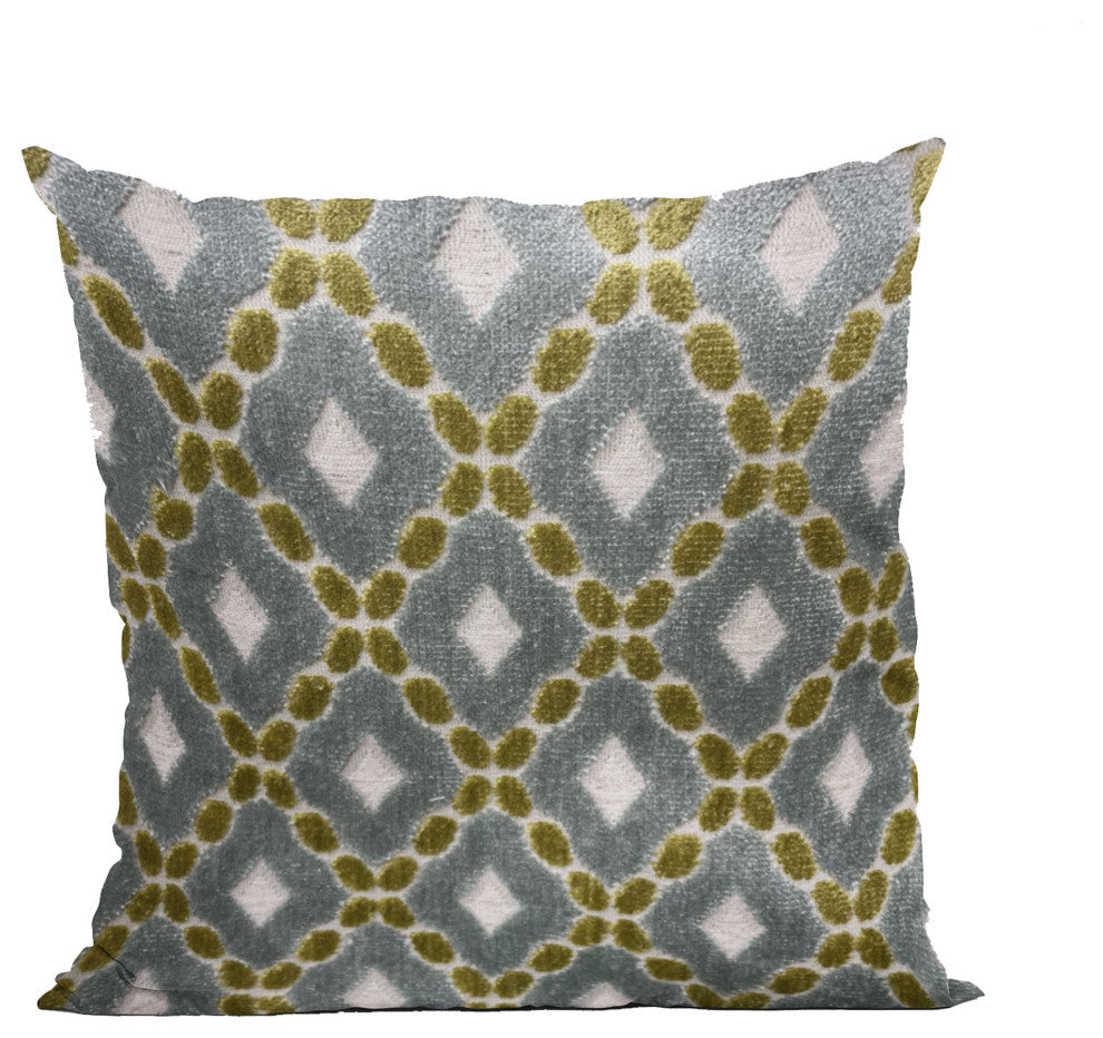 Plutus Velvet Majestic Blue, Citrine, Cream Handmade Luxury Pillow, 24"x24"