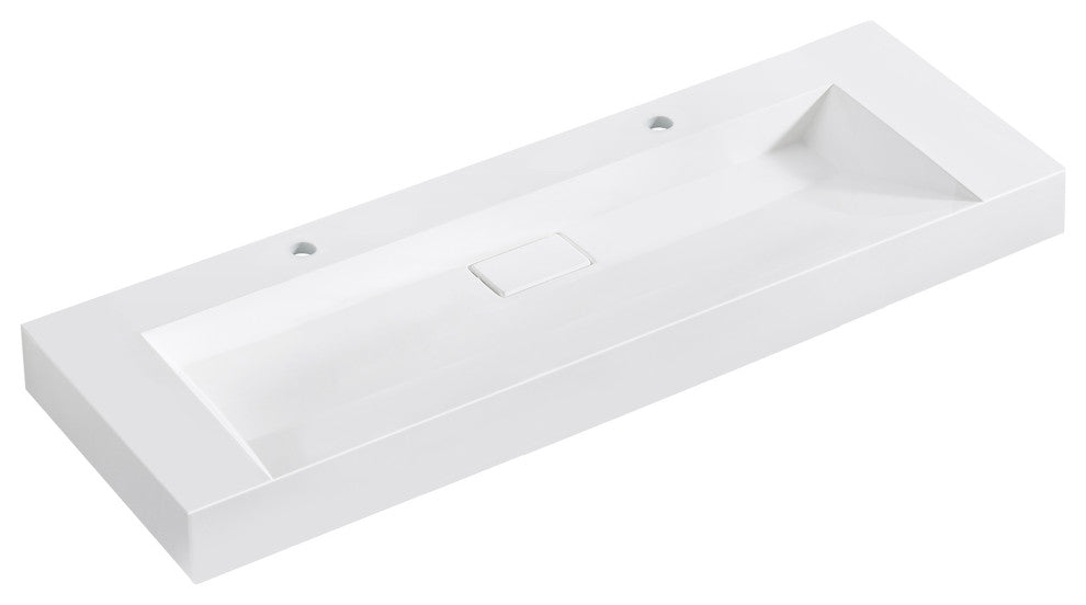 Vera Composite Granite Stone Console Bath Vanity Sink, White, 60"l X 19.7"w