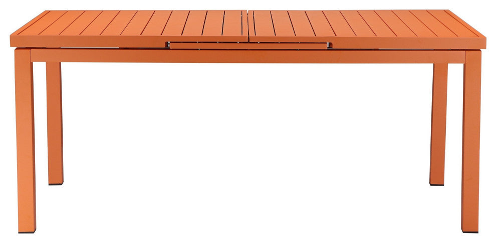Benzara BM287738 Meta 95" Extendable Dining Table, Orange Aluminum Frame