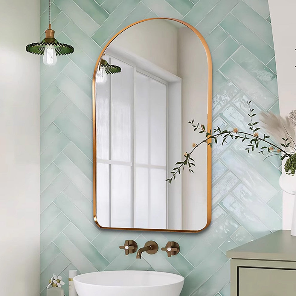 Rita Arch Metal Framed Wall Bathroom Vanity Mirror, Gold, 19.6" X 31.5"