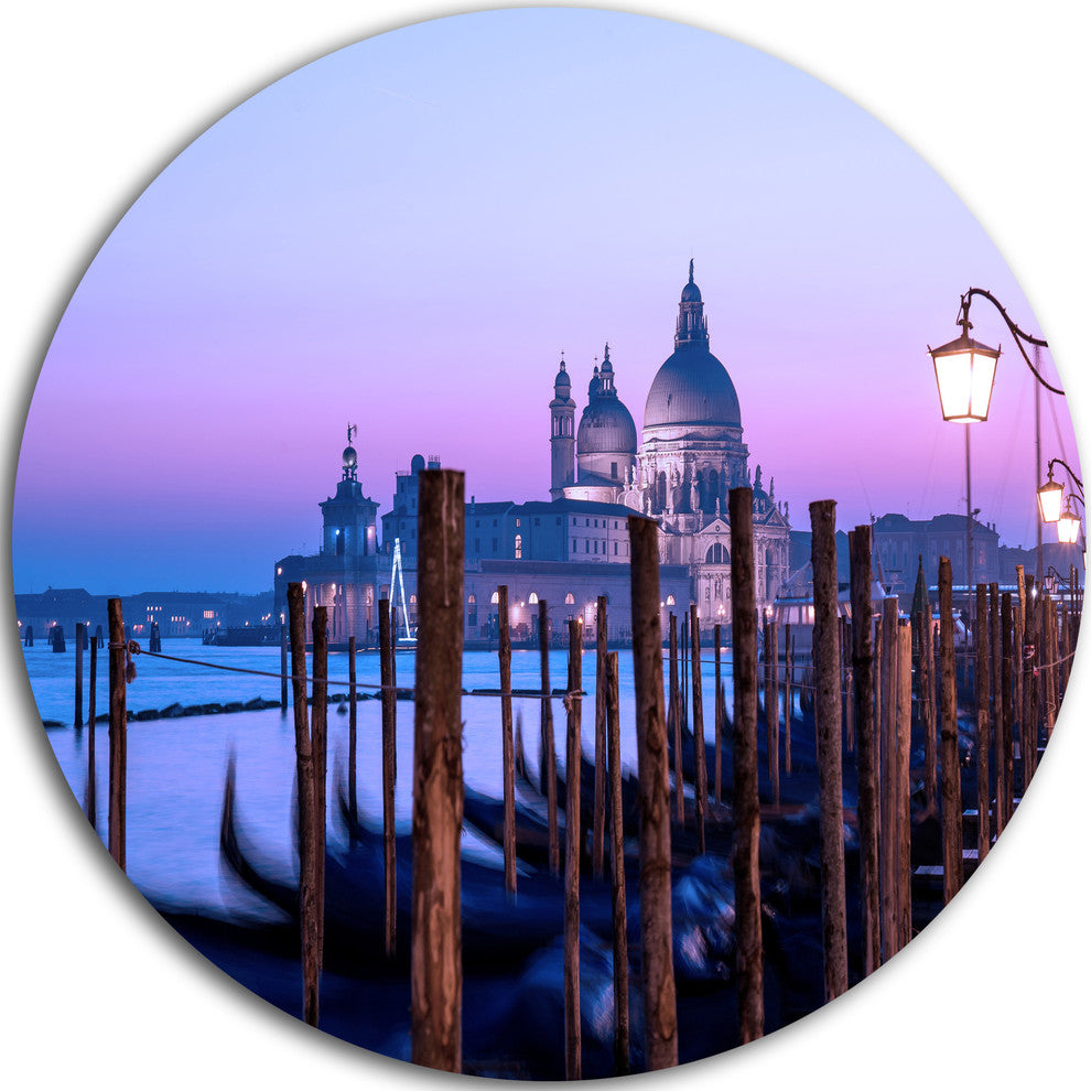 Venice Sunset Panorama At Twilight, Seascape Round Metal Wall Art, 11"
