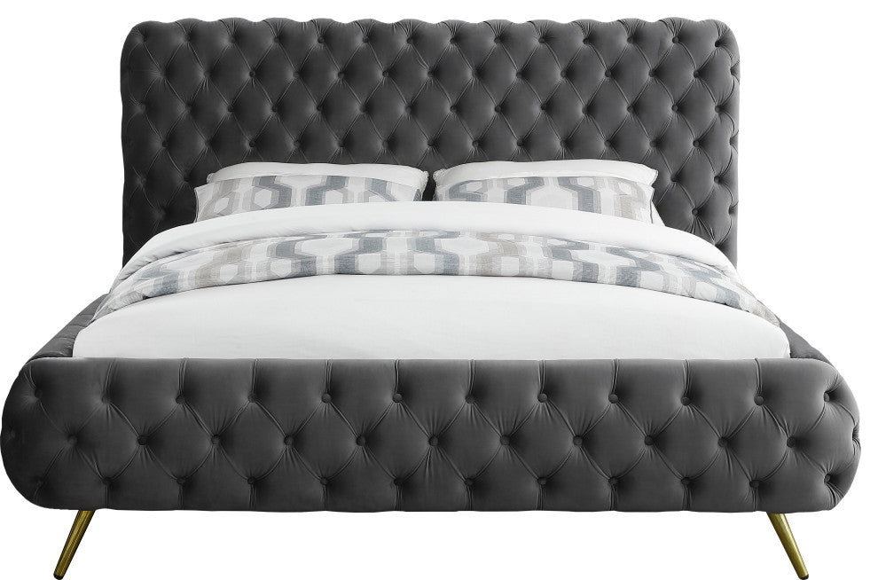 Delano Velvet Upholstered Bed, Gray, Queen
