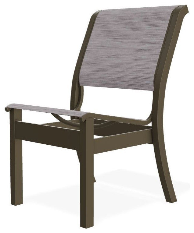 Leeward Sling Stackable Outdoor Dining Chair, Fossil/Beachwood