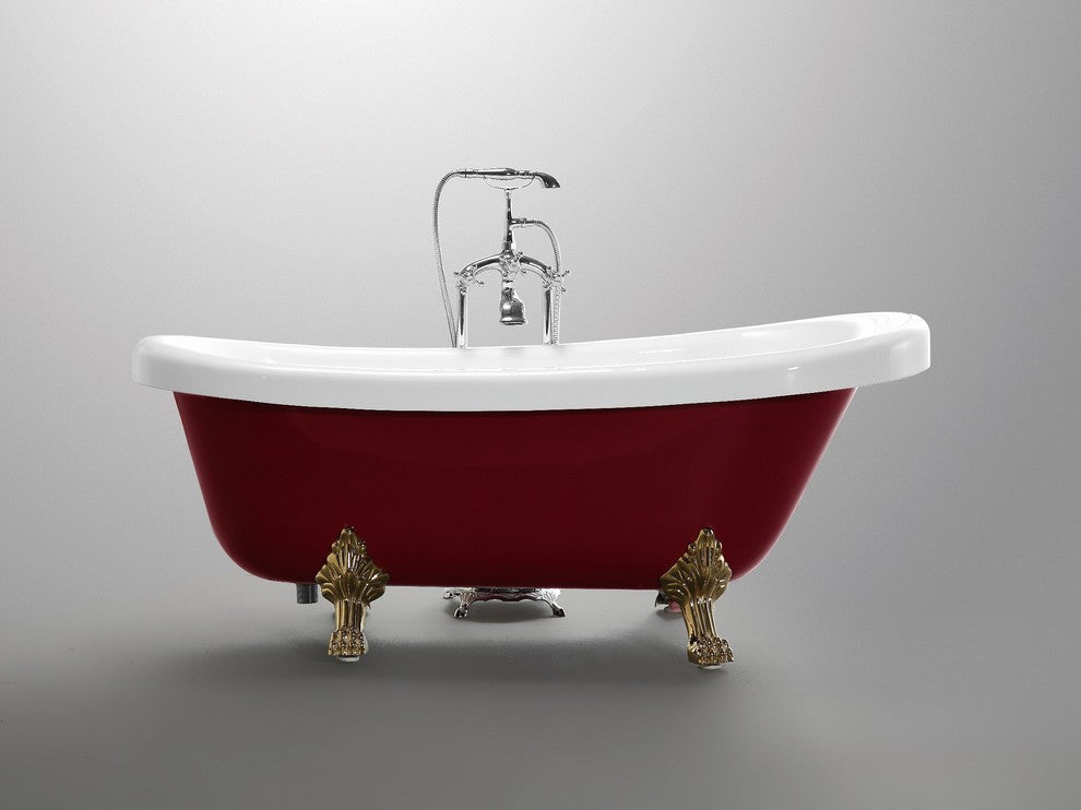 Vanity Art Freestanding Acrylic Bathtub, Red and White, 66.9" X 31.5"