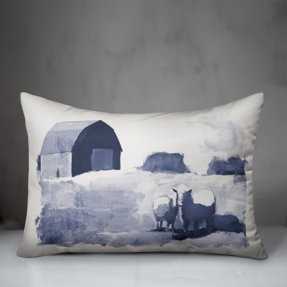 Navy Barn and Animals 14x20 Spun Poly Pillow