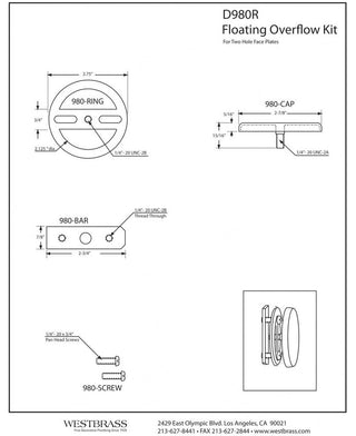 Floating No-Hole Overflow Faceplate In Polished Brass, Polished Brass