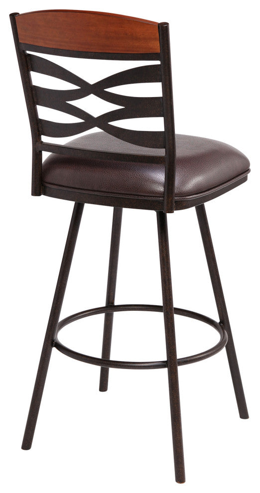 30" Brown Faux Leather Speckled Metal and Maple Wood Bar Stool