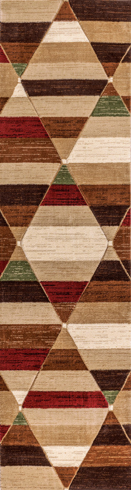 Kehoe Retro Diamonds Geometric Red/Brown/Cream 2 ft. x 8 ft. Runner Rug