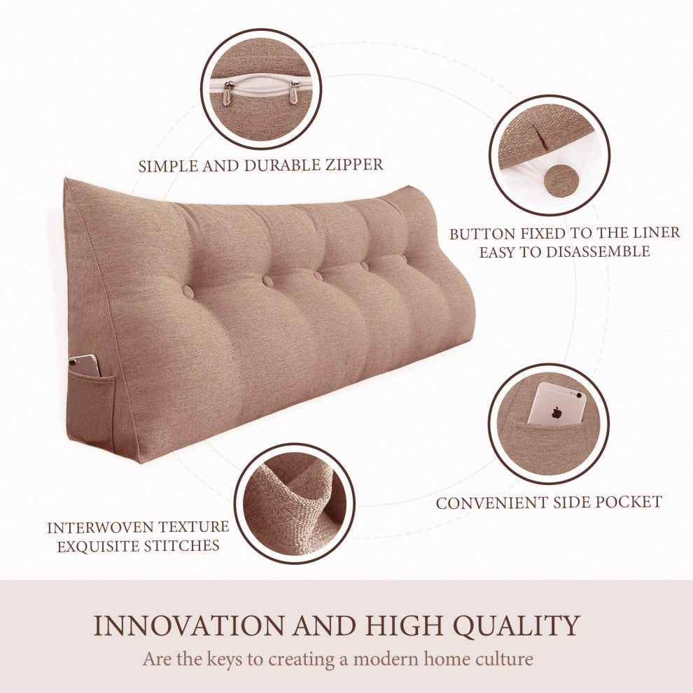 Button Tufted Body Positioning Pillow Headboard Cushion Linen Blend Blush, 54x20x8inches