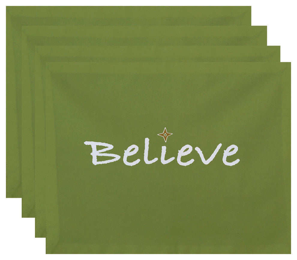 18"x14" Believe, Word Print Placemat, Green, Set of 4