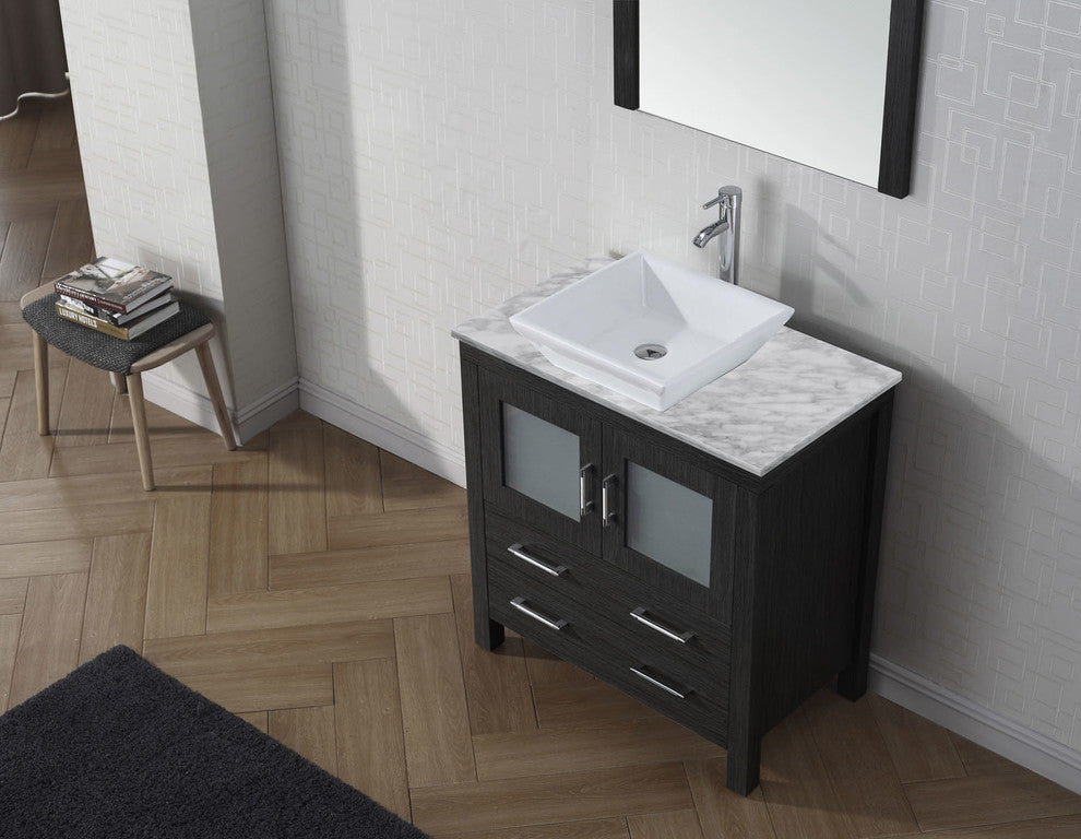 Dior 32" Single Bathroom Vanity, Zebra Gray, Marble, Brushed Nickel Faucet