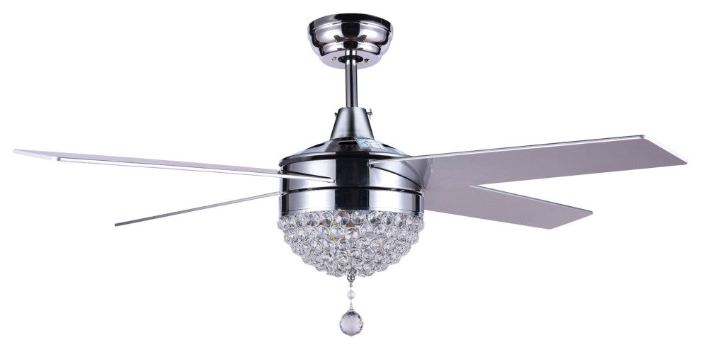 52" Crystal Ceiling Fan With LED Light, Reversible Blades, Remote Control, Chrome