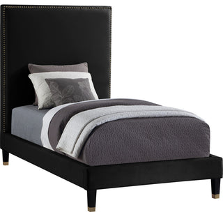 Harlie Velvet Upholstered Bed, Black, Twin