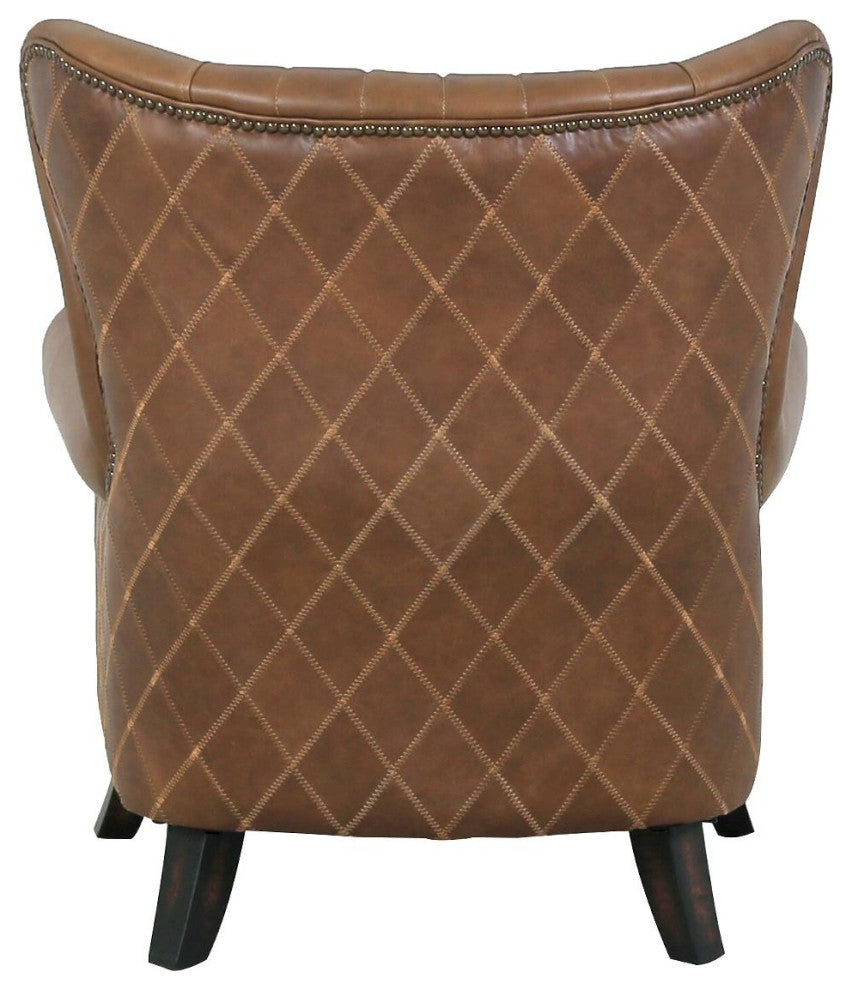 Pasargad Home Harrison Top Grain Leather Upholstered Wing Chair, Brown