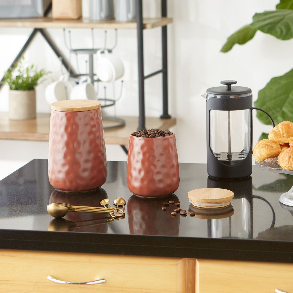 Cinnamon Matte Dimple Texture Ceramic Canister (Set of 2)